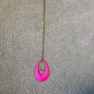 Alexis Bittar Hand Carved Neon Pink Lucite Oval Pendant Necklace